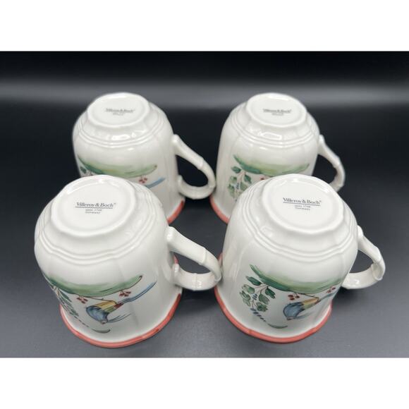 Villeroy & Boch Jardin d'Alsace Fleur Coffee Mugs with Bird Set of 4 Germany - Picture 12 of 13